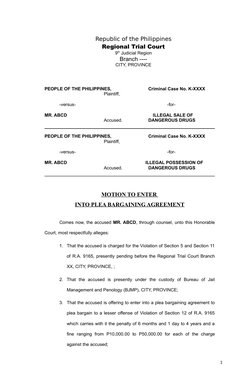 Motion for Plea Bargaining in Drug Case | PDF | Plea Bargain | Plea