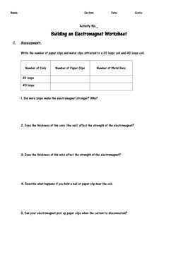 Build Your Own Electromagnet Worksheet | PDF | Wire | Magnetic Field