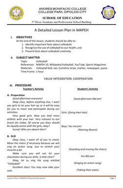 Grade 8 Volleyball Lesson Plan | PDF | Sports