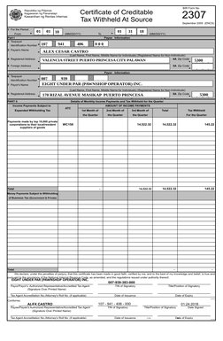 BIR Form 2307 Tax Code Schedules | PDF | Withholding Tax | Corporate Tax