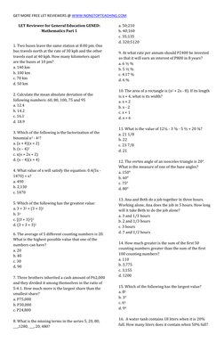Gen Ed Math LET Reviewer with Answers | PDF | Triangle | Geometric Shapes