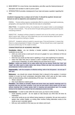  BOOK REPORT It is more formal, more descriptive, and often uses the rhetorical devices of 
description and narration in ord