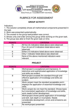 Sample Rubrics For Group Activity In Math Rubrics for Group Activities in Math | PDF | Rubric (Academic ...