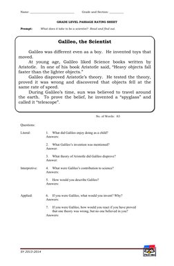 Name: _______________________________
Grade and Section: __________
GRADE LEVEL PASSAGE RATING SHEET
Prompt:  
What does it t
