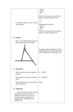 3. Find the measure of one exterior 
angle octagon. 
 
 
 
 
 
 
 
D. Analysis 
 
What is the relationship be