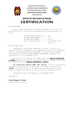 Republic of the Philippines 
NATIONAL POLICE COMMISSION 
PHILIPPINE NATIONAL POLICE 
Valenzuela City Police Station 
Valenzue