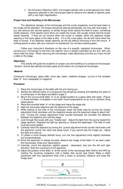 SOURCE: Coronado et al.(2012).Fundamentals of Biology. Pup:Manila     2 
 
c. Oil immersion Objective (OIO)- the longest cyli