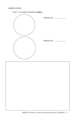 SOURCE: Coronado et al.(2012).Fundamentals of Biology. Pup:Manila     4 
 
 
OBSERVATIONS: 
 
 
Letter “e” as it appears thro