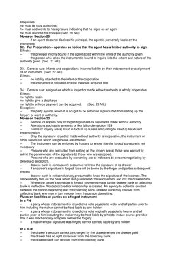 Requisites: 
he must be duly authorized 
he must add words to his signature indicating that he signs as an agent 
he must dis
