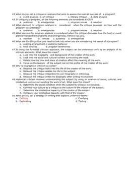 42. What do you call a critique or analysis that aims to assess the over-all success of   a program? 
a. event analysis