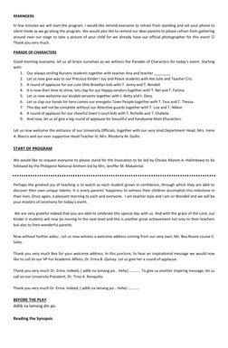 REMINDERS 
In few minutes we will start the program. I would like remind everyone to refrain from standing and set your phone