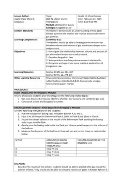 Avogadro's Law Lesson Plan for Grade 10 | PDF | Gases | Mole (Unit)