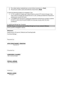 Avogadro's Law Lesson Plan for Grade 10 | PDF | Gases | Mole (Unit)