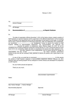 February 4, 2013
TO: 
_______________________________
General Manager
Thru:
___________________________
HR Manager
RE:
Recomm