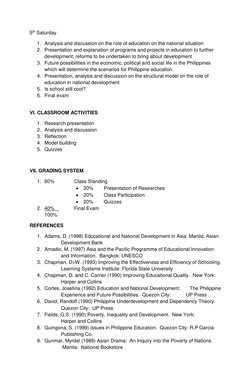 5th Saturday 
1. Analysis and discussion on the role of education on the national situation 
2. Presentation and explanation