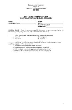 First Quarter Exam Format Guide | PDF | Test (Assessment) | Multiple Choice