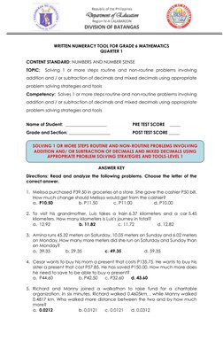 WRITTEN NUMERACY TOOL FOR GRADE 6 MATHEMATICS 
QUARTER 1 
 
CONTENT STANDARD: NUMBERS AND NUMBER SENSE 
TOPIC:
