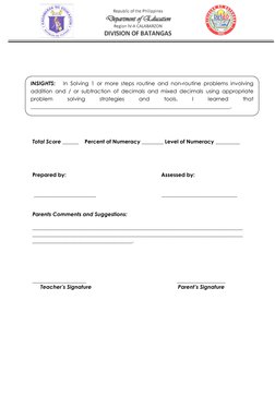 Total Score ______    Percent of Numeracy ________ Level of Numeracy _________ 
 
 
 
 
Pre