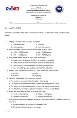 Grade 9 Science 3rd Quarter Exam | PDF | Types Of Volcanic Eruptions | Lava