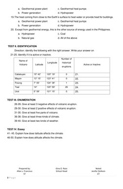 Grade 9 Science 3rd Quarter Exam | PDF | Types Of Volcanic Eruptions | Lava
