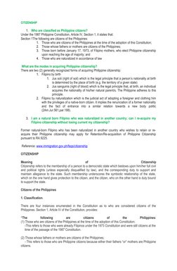 Philippine Citizenship Explained | PDF | Naturalization | Citizenship