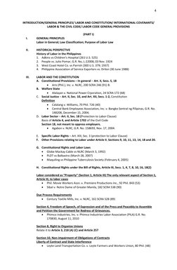 4 
INTRODUCTION/GENERAL PRINCIPLES/ LABOR AND CONSTITUTION/ INTERNATIONAL COVENANTS/ 
LABOR & THE CIVIL CODE/ LABOR CODE GENE