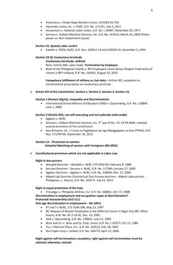 5 
 
Victoriano v. Elizale Rope Workers Union, 59 SCRA 54 (74) 
 
Hacienda Luisita, Inc. v. PARC, G.R. No. 171101, July 5,
