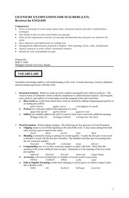LICENSURE EXAMINATIONS FOR TEACHERS (LET)
Reviewer for ENGLISH
Competencies:

Arrive at meanings of words using context clue