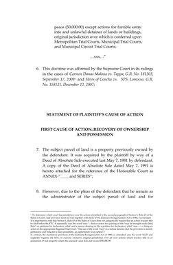 pesos (50,000.00) except actions for forcible entry 
into and unlawful detainer of lands or buildings, 
original jurisdiction