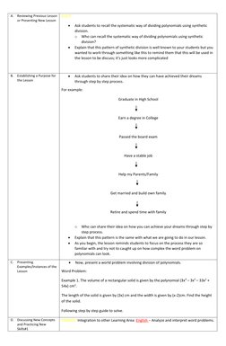 Grade 10 Polynomial Division Lesson Plan | PDF | Polynomial | Learning