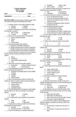 Grade 7 Science 1st Quarter Exam | PDF | Solution | Solubility