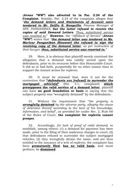 7 
 
(Annex “WW”) also adverted to in Par. 2.24 of the 
Complaint. Notably, Par. 2.24 of the complaint alleges that 
“the dem