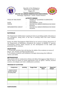 MAPEH Culminating Activity Design | PDF | Behavior Modification | Cognition