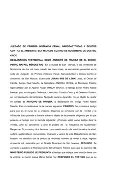 JUZGADO  DE  PRIMERA  INSTANCIA  PENAL,  NARCOACTIVIDAD  Y  DELITOS
CONTRA EL AMBIENTE: SAN MARCOS CUATRO DE NOVIEMBRE DE DOS