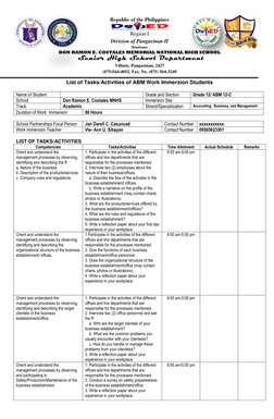 ABM Work Immersion Activities List | PDF | Business | Business