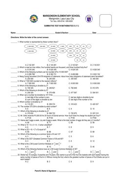 Grade 5 Math Summative Test Q1 | PDF | Elementary Mathematics | Arithmetic