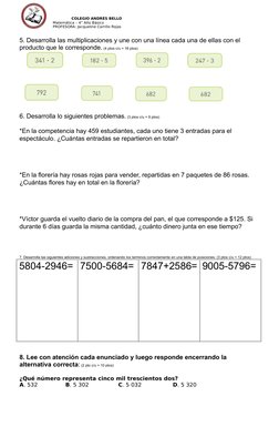 COLEGIO ANDRÉS BELLO
 Matemática – 4° Año Básico
 PROFESORA: Jacqueline Carrillo Roj