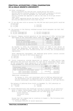 PRACTICAL ACCOUNTING 2 FINAL EXAMINATION
DE LA SALLE ARANETA UNIVERSITY
(C) Other information:
Factory paychecks for P35,200