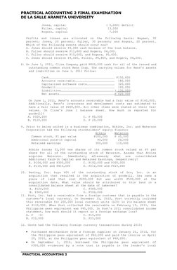PRACTICAL ACCOUNTING 2 FINAL EXAMINATION
DE LA SALLE ARANETA UNIVERSITY
Jones, capital
 ( 5,000) deficit
Fuller, capital
  13