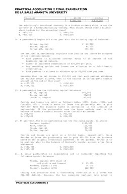 PRACTICAL ACCOUNTING 2 FINAL EXAMINATION
DE LA SALLE ARANETA UNIVERSITY
Goodwill
   
  80,000
   
  85,000
P 430,000
P 470,00