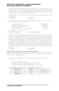 PRACTICAL ACCOUNTING 2 FINAL EXAMINATION
DE LA SALLE ARANETA UNIVERSITY
allowance  for  bad  debts  of  P10,000;  statement