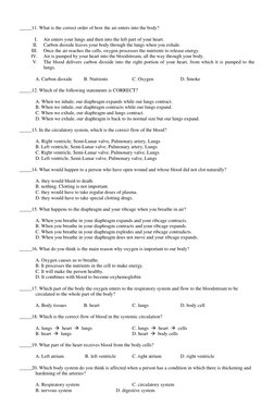 Grade 9 Science Exam Review Questions | PDF | Lung | Heart