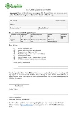 DATA PRIVACY REQUEST FORM 
Important: Proof of Identity must accompany this Request Form and in proper cases, 
letter o