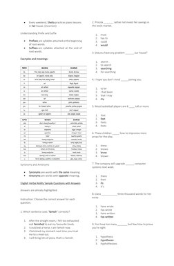  
Every weekend, Sheila practices piano lessons 
in her house. (Incorrect) 
Understanding Prefix and Suffix 
 
Prefixes are