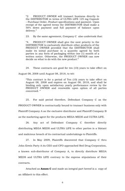 “2.
PRODUCT OWNER will transact business directly to
the DISTRIBUTOR in terms of ULTRA LIFE 125 mg Capsule
– Purchase Order,