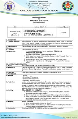 Daily Lesson Plan for Practical Research 2 | PDF | Lesson Plan | Learning