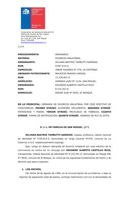 Corporación de Asistencia Judicial R.M.
Oficina de Familia de San miguel
Zona Metropolitana Sur
Av. Lazo N° 1134, San Miguel