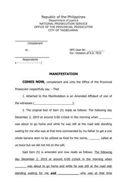 Republic of the Philippines
Department of Justice
NATIONAL PROSECUTION SERVICE
OFFICE OF THE PROVINCIAL PROSECUTOR
CITY OF TA