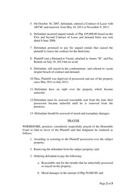 Page 2 of 5 
 
 
5. On October 30, 2007, defendant, entered a Contract of Lease with 
AFCSC and renewed  from May 10, 2011 to