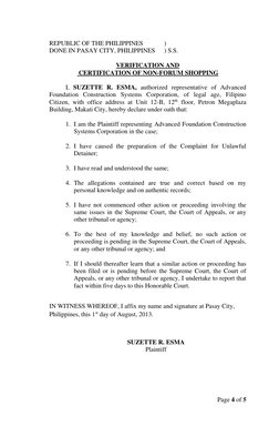 Page 4 of 5 
 
REPUBLIC OF THE PHILIPPINES  
) 
DONE IN PASAY CITY, PHILIPPINES 
) S.S. 
 
VERIFICATION AND 
 CERTIFICATION O